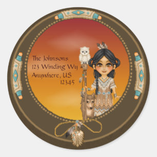 Native American Girl Ronde Sticker