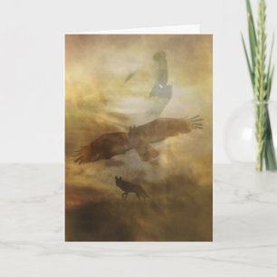 Native American Happy Birthday Wolf en Hawk Feestdagen Kaart