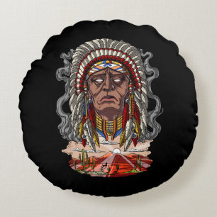 Native American Indian Chief Headdress Rond Kussen