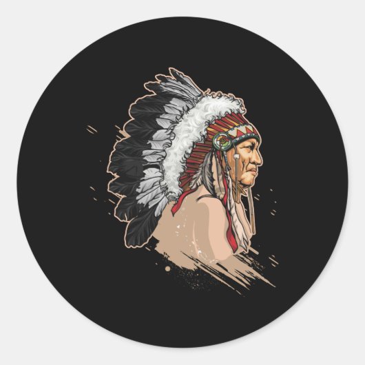 Native American Indian Headdress Ronde Sticker (Voorkant)