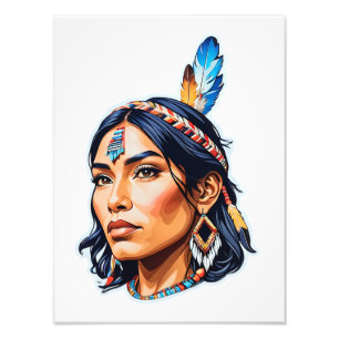 Native American Indian Lady Foto Afdruk