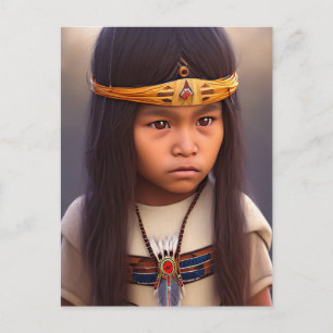 NATIVE AMERICAN INDIAN LITTLE GIRL BOY Briefkaarte Briefkaart