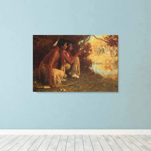  Native American, jagen op Deer door Couse Canvas Afdruk (Insitu (Houten vloer))