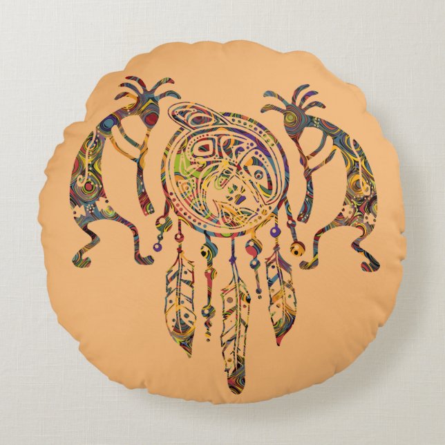 Native American Kokopelli Whale Dreamweaver 2 Rond Kussen (Voorkant)