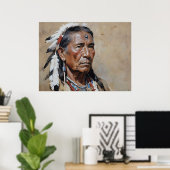 Native American Man Portrait Poster (Thuiskantoor)