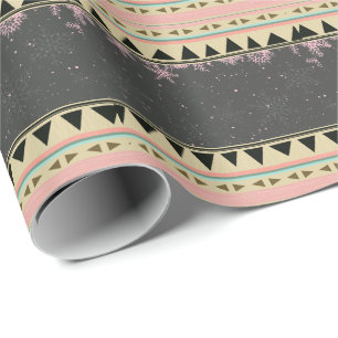 Native American Patroon Roze Sneeuwvlokken Cadeaupapier