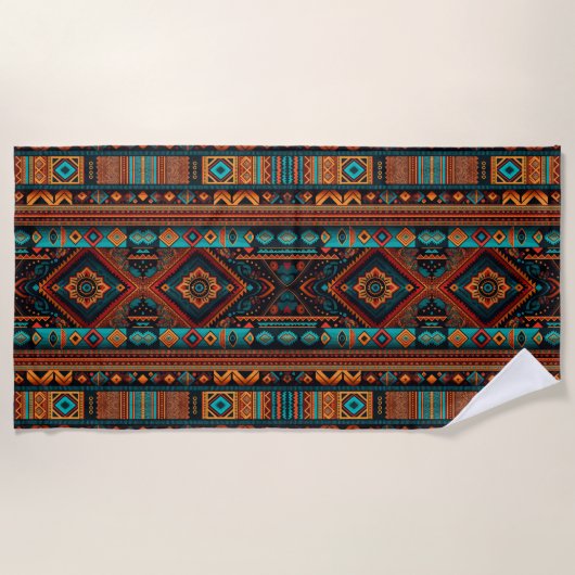 Native American Pattern Boho Cultuur Abstracte Kun Strandlaken (Voorkant)