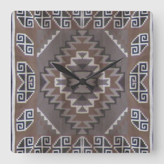 Native American Pattern Vierkante Klok (Voorkant)
