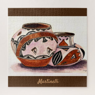 Native American Pottery Art met naam en Waterverf- Legpuzzel