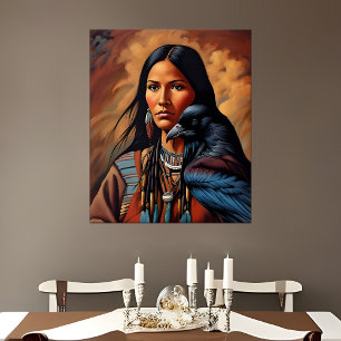 Native American Raven Spirit Dier Vrouw Portret Poster