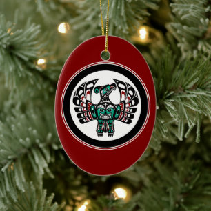 Native American Red Black Art Thunderbird Keramisch Ornament