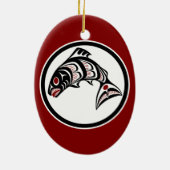 Native American Red Black Art Vector Salmon Keramisch Ornament (Achterkant)