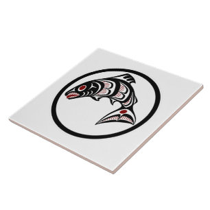 Native American Red Black Art Vector Salmon Tegeltje