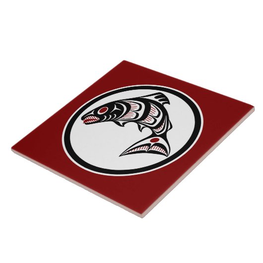 Native American Red Black Art Vector Salmon Tegeltje (Zijkant)
