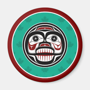 Native American Red Black Art Wide Skull Magneet