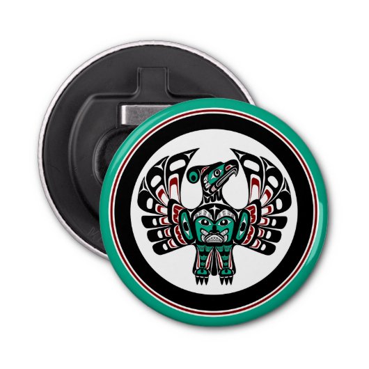 Native American Red Black Graphic Thunderbird Button Flesopener (Voorkant)