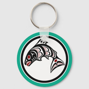 Native American Red Black Graphic Vector Salmon Sleutelhanger