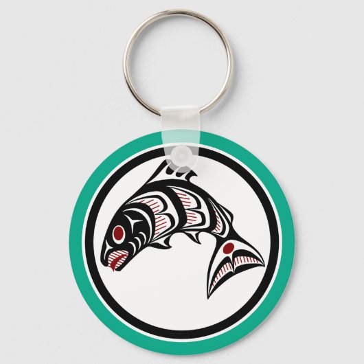 Native American Red Black Graphic Vector Salmon Sleutelhanger (Voorkant)