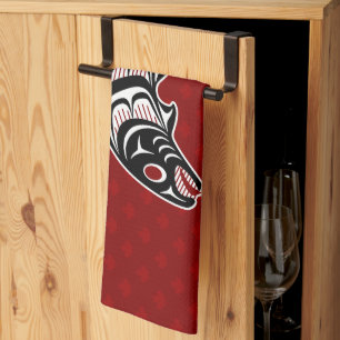 Native American Red Black Graphic Vector Salmon Theedoek