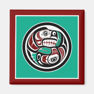 Native American Red Black Graphic Weeping skull Ma Magneet