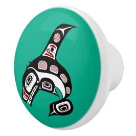 Native American Red Black Haida Art Killer Whale Keramische Knop