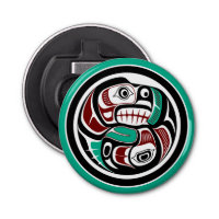 Native American Red Black Haida Art Otter Salmon
