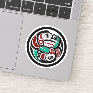 Native American Red Black Haida Art Otter Salmon Sticker