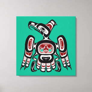 Native American Red Black Kaigani Thunderbird Canvas Afdruk