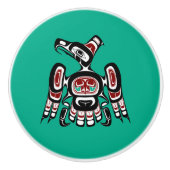 Native American Red Black Kaigani Thunderbird Keramische Knop (Voorkant)