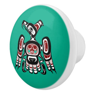 Native American Red Black Kaigani Thunderbird Keramische Knop