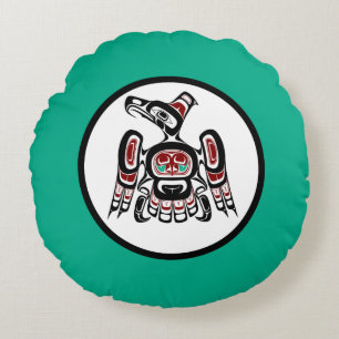 Native American Red Black Kaigani Thunderbird Rond Kussen