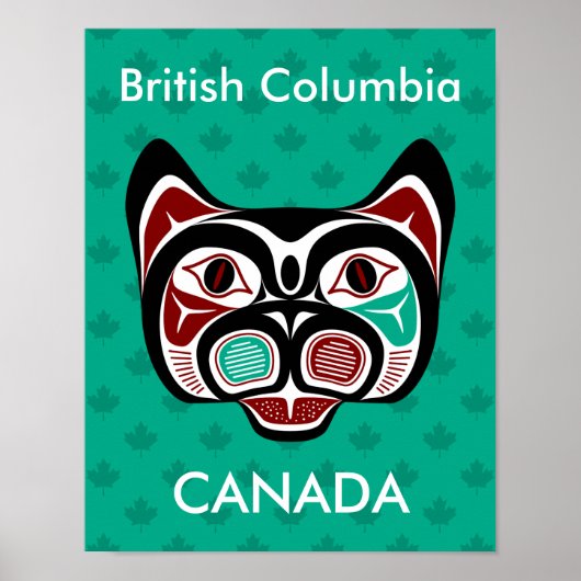 Native American Red Black Vector Haida Art Kat Poster (Voorkant)