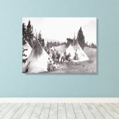 Native American Teepee Camp, Montana, c.1900 (b/w Canvas Afdruk (Insitu (Houten vloer))
