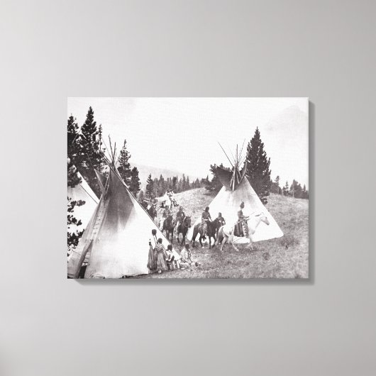 Native American Teepee Camp, Montana, c.1900 (b/w Canvas Afdruk (Voorkant)