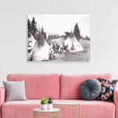 Native American Teepee Camp, Montana, c.1900 (b/w Canvas Afdruk (Insitu (Woonkamer))