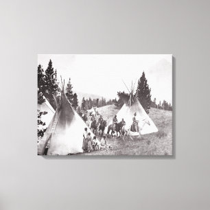 Native American Teepee Camp, Montana, c.1900 (b/w Canvas Afdruk