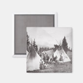 Native American Teepee Camp, Montana, c.1900 (b/w Magneet (Voorkant / Achterkant)