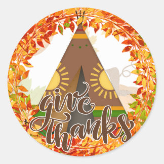 Native American Tipi - Geef Bedankt Ronde Sticker