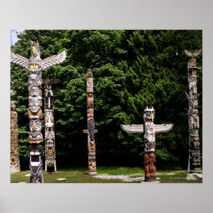 Native American totem poles, Vancouver, Brits Poster
