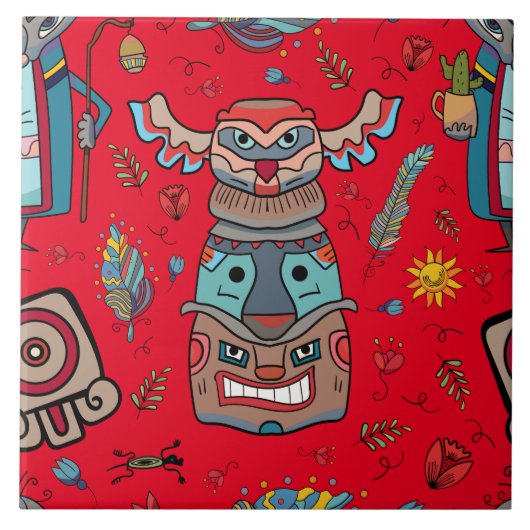 Native American Totem Rood Tegeltje (Voorkant)