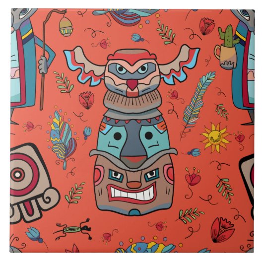 Native American Totem Sinaasappel Tegeltje (Voorkant)