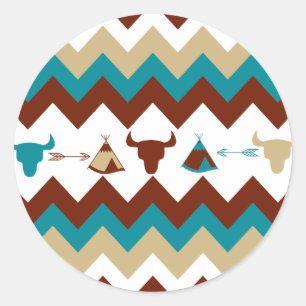 Native American Tribal Chevron Skulls Tipi Arrows Ronde Sticker