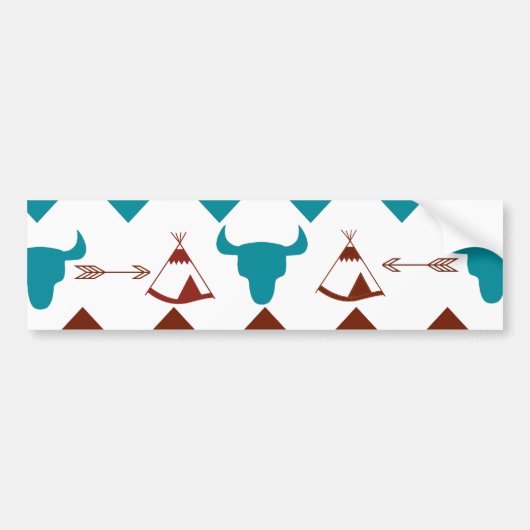 Native American Turquoise Red Chevron Tipi Skulls Bumpersticker (Voorkant)