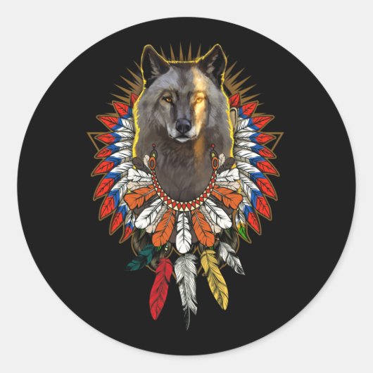 Native American Wolf Lovers Ronde Sticker (Voorkant)