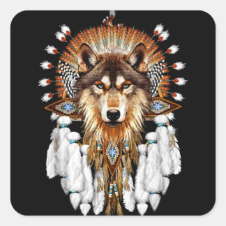 Native American Wolf - Wolf Lovers Vierkante Sticker