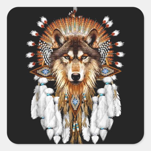 Native American Wolf - Wolf Lovers Vierkante Sticker (Voorkant)