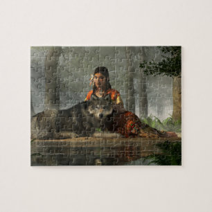 Native American Woman en Wolf Legpuzzel