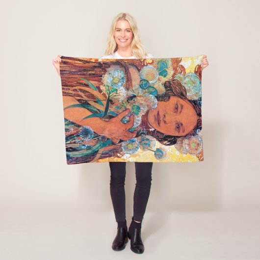 Native American Woman, Mucha Fleece Deken (In situ)