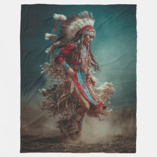 Native American Woman Throw Blanket Fleece Deken
