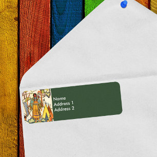 Native American Woman Village Forest Etiket